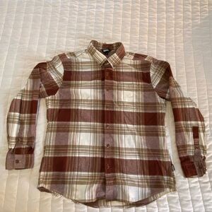Eddie Bauer Red & Cream 100% Cotton Plaid Flannel Button-Down Shirt